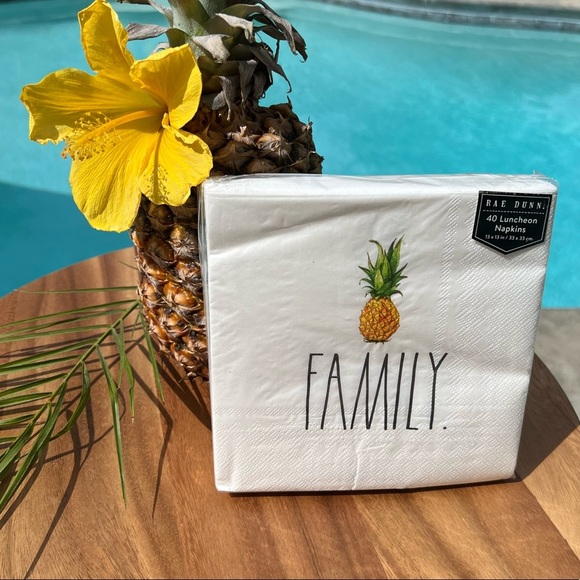 Rae Dunn New Napkins FAMILY 40 Pack Pineapple Aloha Luncheon Welcome Ivory Black - Picture 9 of 15